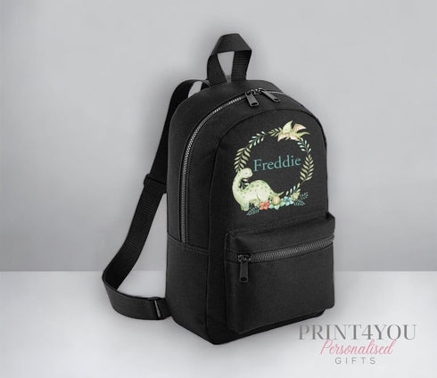Personalised Kids Backpack, School Rucksack, Nursery Bag, Other colours, Dinosaur Wreath and name