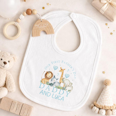 First Fathers Day Vest - Personalised Baby Boy Safari Animal Outfit | Soft Cotton