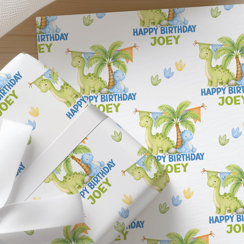 Personalised Dinosaur Wrapping Paper, Custom Name Dino Gift Wrap
