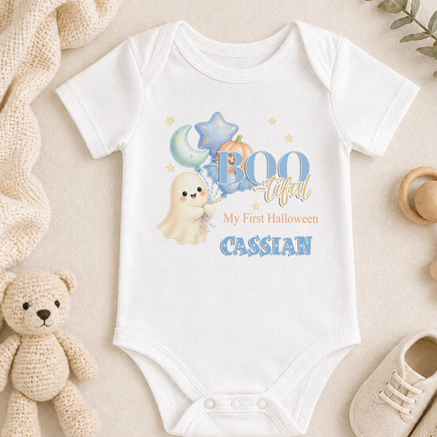 Personalised First Halloween Outfit, Cute Ghost Vest, Sleepsuit