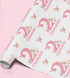 a pink and white pattern with the name 'Clennie' repeated multiple times, along with images of a unicorn and butterflies.