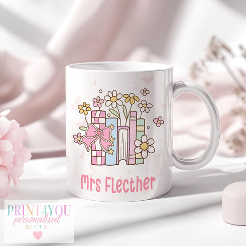 Personalised Teacher Mug – Thank You Teacher Gift – Pink or White Ceramic Mug – End of Term Gift for Teacher