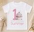 Personalised first birthday t-shirt with pink cupcake design and custom name printed on soft cotton