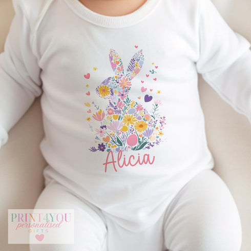 Easter Babygrow, Babies 1st Easter, My First Easter, First Easter sleepsuit, New baby gift, Easter baby outfit, Floral Bunny Rabbit