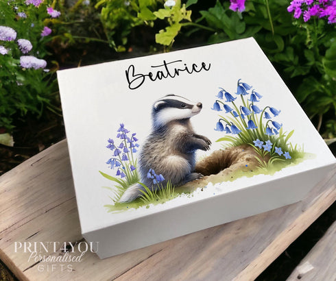 Personalised Badger Gifts – Badger in Lavendar Mug, Cushion, Coaster, Tote Bag, Gift Box & More