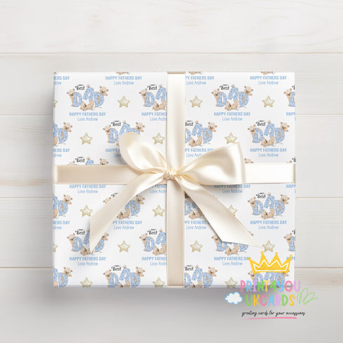Personalised Fathers Day Wrap – Custom Dad Wrapping Paper With Teddy Bear Gift Design