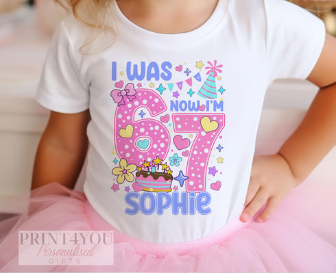 Personalised Birthday T-Shirt – Girls 7th Birthday Tee With Pastel Party Design