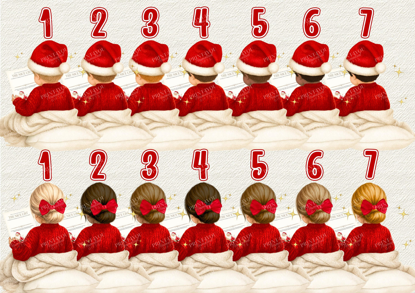 Personalised Santa Door Hanger with custom name, Boy design 2, boy character holding Santa's Nice List on white acrylic