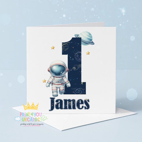 Personalised Astronaut Card – Space Birthday Card With Custom Name & Age, 6x6 Luxury - Front Only
