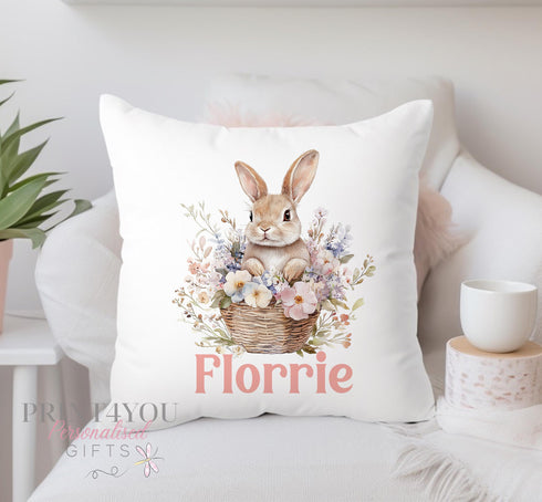 Bunny Rabbit Gift Cushion | Personalised Name Cushion | Gift for Girls | Easter Pillow Gift | Mothers Day Gift Ideas