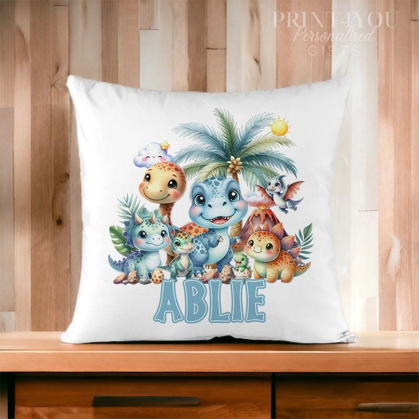 Personalised Dinosaur Cushion – Unique Printed Design With Washable Velvet Cover