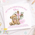 Personalised Christening Card – Pink Teddy Bear Girl Keepsake With Custom Name - Front only