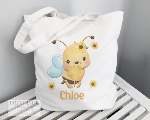 Personalised Bumble Bee Cotton Tote Bag Reusable Shopping Bag Gift for Girls