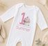 Personalised first birthday vest with pink cupcake design and custom name print