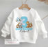 Personalised Birthday Age Sweatshirt Jumper For Children. Any Age, White Cotton Sweatshirt - Blue Party Safari, Number and name