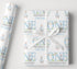 Personalised blue duck first birthday wrapping paper with custom name, one birthday theme, pastel blue design and cute duck illustrations.