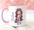 Designer Fashion Girls Personalised Gift White Mug, Pink coloured trim, Hair and Skin Variations