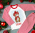 Red & White Striped Children's Christmas Pyjamas - Taylor teddy bear