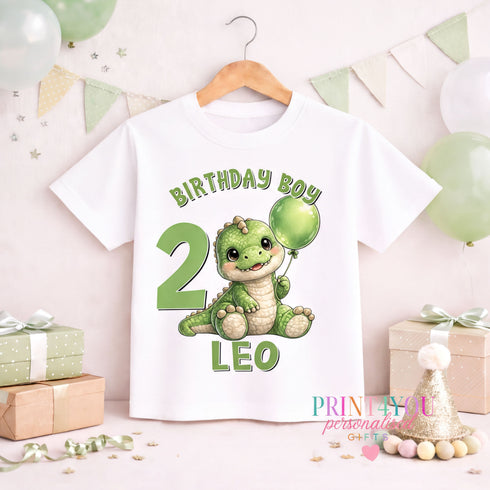 Children's clothing with the dinosaur birthday t-shirt design