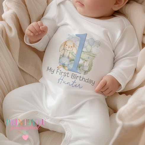 Personalised 1st Birthday Outfit – Baby Cake Smash Outfit – Cute Bunny Set - Vest