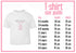 The image is a T-shirt size guide, which provides measurements for different age groups, from 0 to 6 years old.