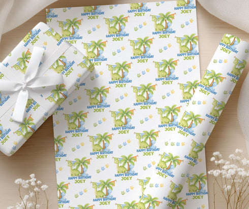 Personalised Dinosaur Wrapping Paper, Custom Name Dino Gift Wrap
