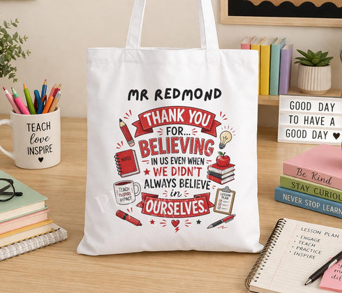 Personalised Teacher Tote Bag – Custom Name Cotton School Tote – Eco Friendly Gift UK
