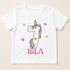 A white t-shirt with a unicorn graphic and the number 7, along with the text "ISA" below it.