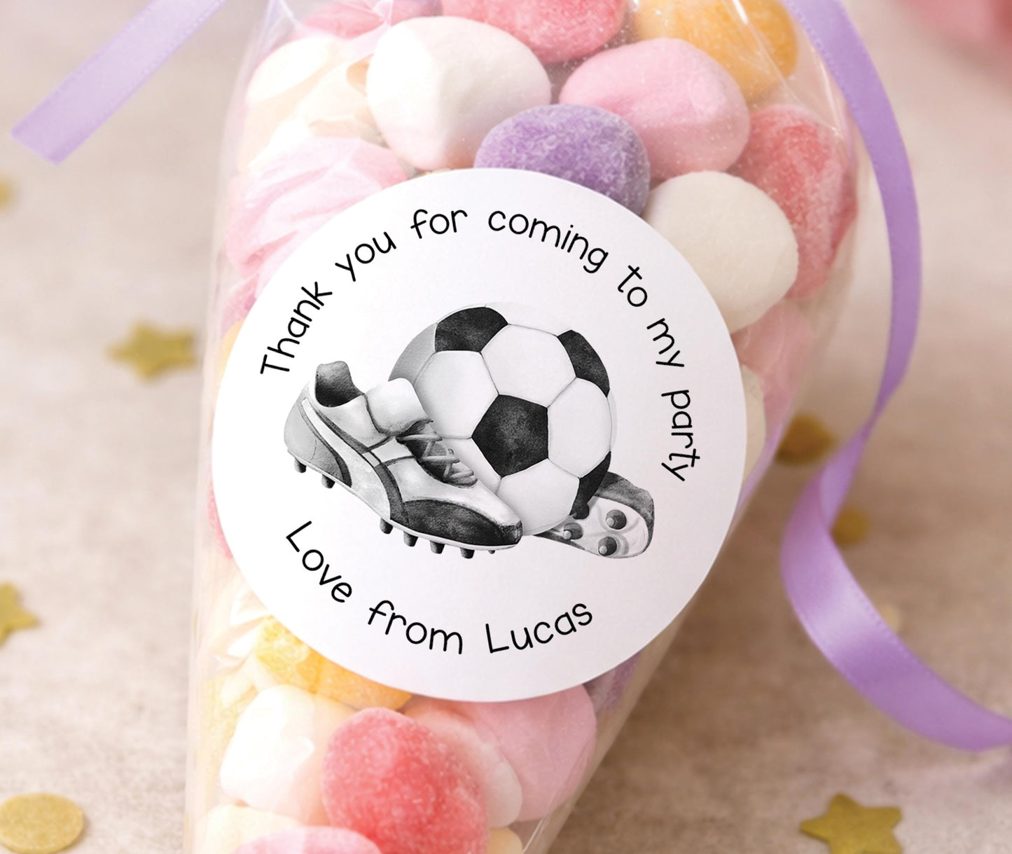 Sheet of personalised football stickers printed with the birthday child's name