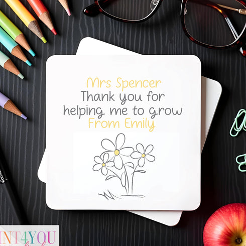 Personalised Teacher Coaster Custom Name Gift Cork Backed Appreciation for End-of-Term