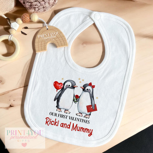 Personalised Baby Sleepsuit for 1st Valentines Day with Mummy Daddy