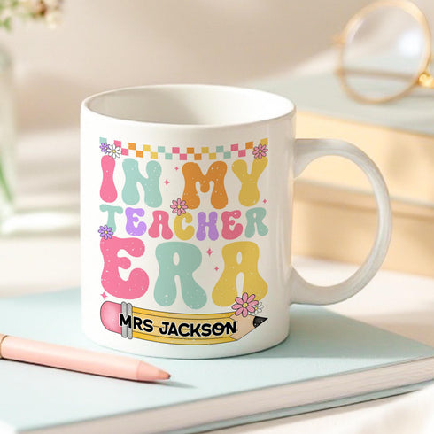 Personalised Teacher Mug – Custom Name Retro Teacher Coffee Mug Gift