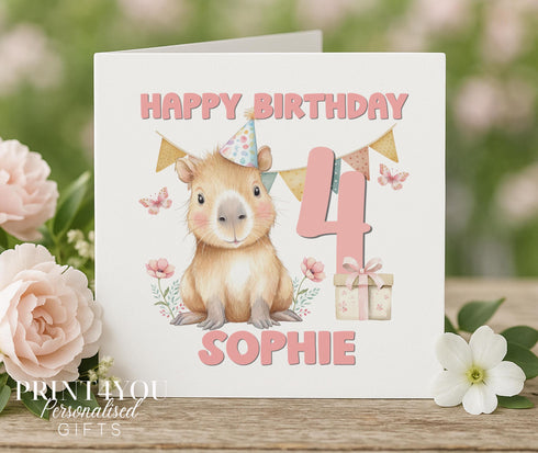 Personalised Capybara Birthday Card for Girls β Any Age β Cute Animal Design β 6x6β Card with Envelope β Custom Name β Blank Inside