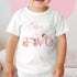 Round sticker labels showing the girls t-shirt design