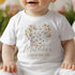 Personalised Baby Christening Outfit – Gold Flower Feart Design | Custom Printed Gift | Sleepsuit, Vest, Bib, PJs, or T-Shirt | 100% Cotton