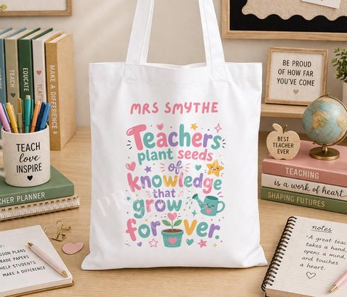 Personalised Teacher Tote – Eco Friendly Cotton School Bag With Bright Colourful Design