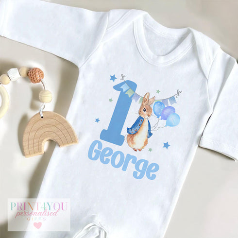 Personalised Rabbit First Birthday T-Shirt Sleepsuit or Vest I Am One Design