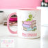 Personalised Teacher Mug - End of Year Thank You Gift - Pink or White Ceramic Cup, Books and Caterpillar