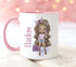 Designer Fashion Girls Personalised Gift White Mug, Pink coloured trim, Hair and Skin Variations