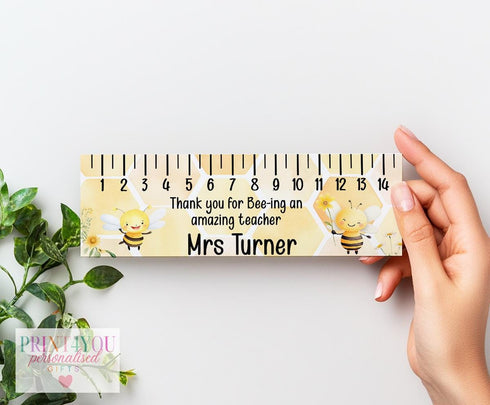 Personalised Bee Teacher Ruler - Custom 15cm Acrylic Ruler with Name Thoughtful End of Term Gift