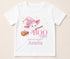 Personalised Boo-tiful Halloween t-shirt featuring cute ghost wearing pink witch hat, flying on broomstick and custom name on white children's Halloween shirt