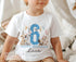 Personalised dog birthday boy t-shirt with blue number design, cute puppy party shirt with custom age 1-9 and name