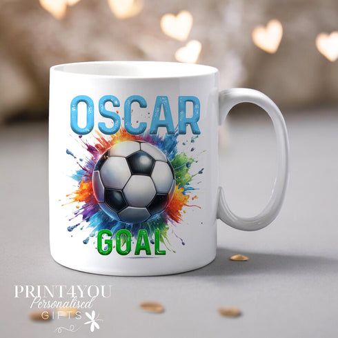 Personalised Football Mug for Boys with Blue Handle - Ideal Gift for Young Football Fans