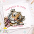 Square greeting card showing the 5th birthday tiger card design