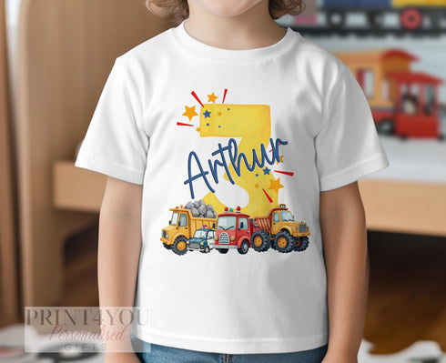 Personalised Vehicle Birthday T-Shirt | Custom Name & Age Top