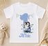 A white t-shirt with a penguin graphic and the number 1, along with the text "Alfie" printed on it.