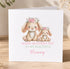 A greeting card with two rabbits wearing flower crowns, and the text "Happy Mother's Day to my beautiful Mummy" printed on it.