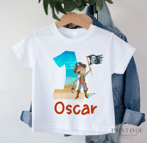 Personalised Pirate T-Shirt - Custom Name Birthday Party Tee For Kids Cotton Top