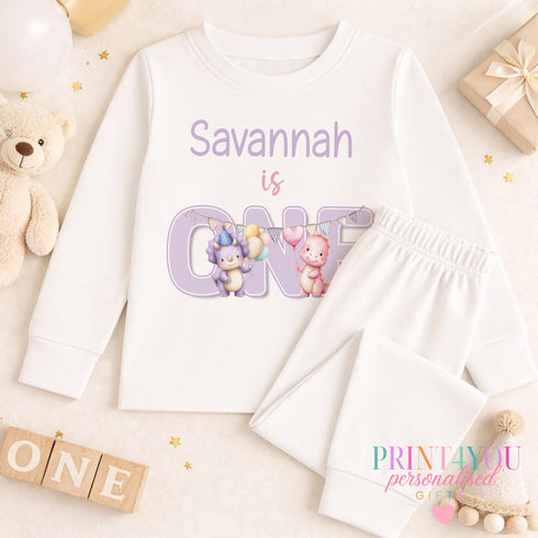 Personalised 1st Birthday Outfit – Purple Dinosaur Cake Smash Baby Girl Top