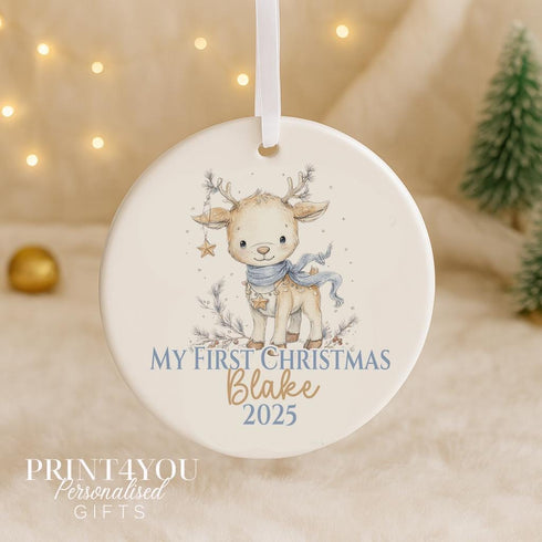 Personalised Babys First Christmas Bauble 2025 Reindeer Keepsake Ornament
